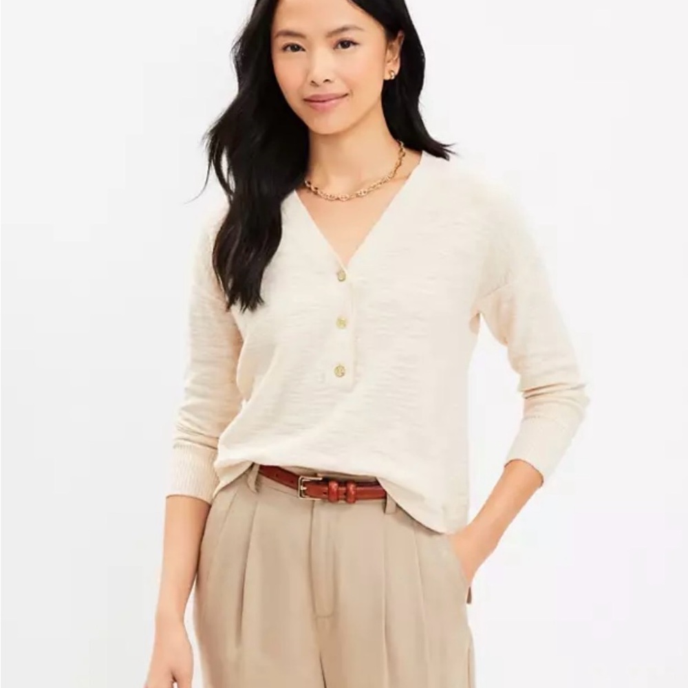Loft Dropped Shoulder Henley Sweater